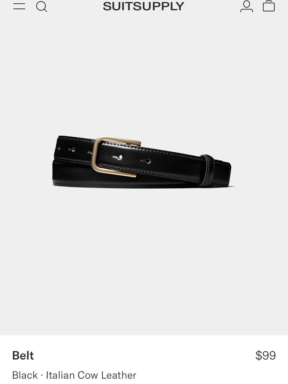 Black Italian Leather Belt with Gold tone Buckle